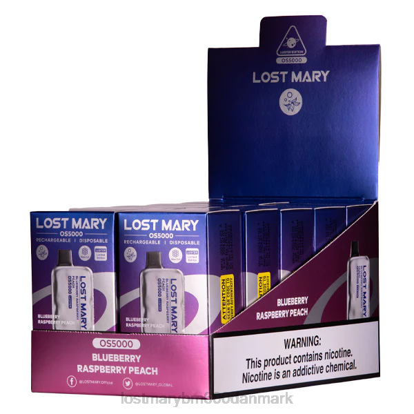 LOST MARY vape pris mistede mary os5000 glans ZD2019 blåbær hindbær fersken
