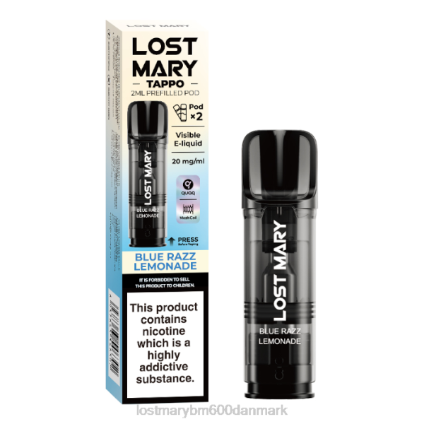 LOST MARY vape danmark lost mary tappo præfyldte bælg - 20mg - 2pk ZD20181 blå razz limonade